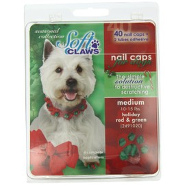 Canine Soft Claws 40-Pack Pet Holiday Colors Nail Cap Kit, Large, Red and Green