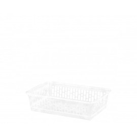 Plastic Storage Baskets - Set of 4 | Shallow Storage Basket & Organiser | Desk Organiser | Perfect for Bathroom Essentials (Clear Transparent)