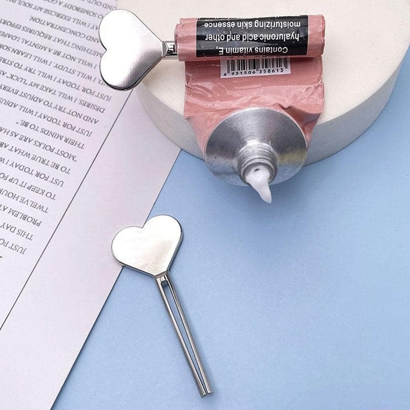 Silver Metal Manual Toothpaste Squeezer Heart Stainless Steel Dispenser Tube
