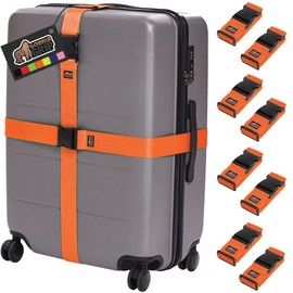 Gorilla Grip Heavy Duty 8 Pack Adjustable Luggage Straps for Suitcases, Easy to Identify Travel Belt Connector Holds Suitcase Together, Extends Life of Bag, Strap Connects Two Bags, Accessories Orange