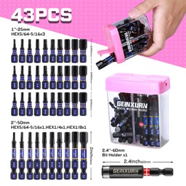 Geinxurn Impact SAE Hex Screwdriver Bits Set,43 Pcs(5/64"-5/16") Magnetic 1"& 2" Long S2 Steel Multi Hex Driver Bits with Magnetic Bit Holder Storage Colorful Box