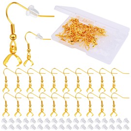 Aylifu 50pcs Stainless Steel Pendant Clasp Earring Hooks Hypoallergenic Ear Wire Buckle Earrings with 50pcs Clear Earring Backs and a Box for DIY Jewelry Making Findings