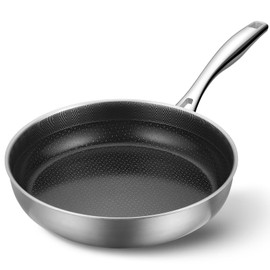 PekGema Nonstick Frying Pan 10 inch, Hybird Ceramic Frying Pan, Stainless Steel Skillet, Non-stick Oven-Safe Chef Pan, Induction Ready, PFOA PFAS FREE Cookware