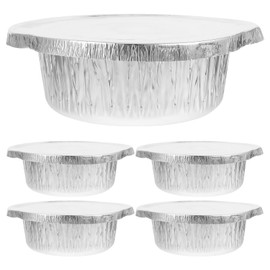 SUPVOX 5 pcs 8x6 Inch Aluminum Foil Pans with Lids - Round Disposable Food Containers for Baking, Cooking, Heating, Storing, and Meal Prepping - Silver