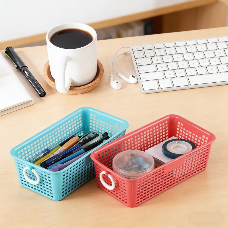 Buyitt Colorful Plastic Storage Baskets with Handle, Small Desktop Storage