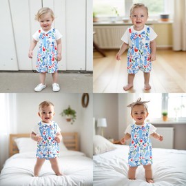 Fathers Day Baby Boy Outfit First Fathers Day Onesie Short Sleeve Romper Suspender Pants Set Newborn Baby Boy Clothes(A-White Fathers Day,6-9 Months)