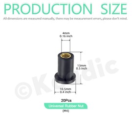 Keadic 20Pcs M4 Neoprene Well Nuts, Rubber Expansion Brass Copper Bolts, Windscreen Windshield Fairing Fasteners for Kayak Motorcycle Boat Marine