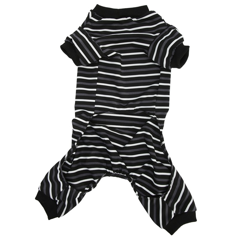 Dog Pajamas Warm 4 Legged High Collar Soft Stretchy Striped