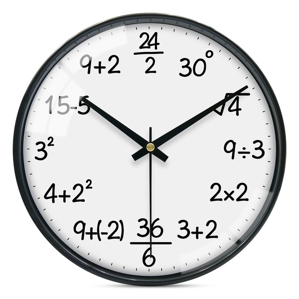 VIKMARI Glass Wall Clock 12 Inch Math Teaching Style Clock