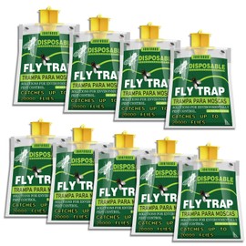 Fly Traps Outdoor with Natural Pre-Baited, Disposable Non Toxic Fly Catcher, Fly Killer, Fruit Flies Trap Kills Up to 20,000 Flies for Barn, Farm, Stable, Patio - 9 Pcs