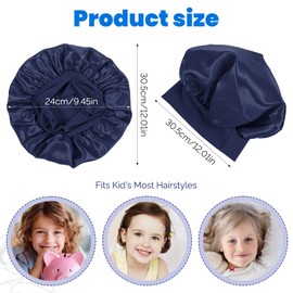 LXUEJEI 3 Pcs Bonnet for Kids, Kids Bonnets for Girls, Satin Silk Hair Bonnet for Sleeping, Soft Wide Band Sleep Cap for Curly Hair Braids Shower Caps for Teens Child Toddler(Blue, Purple, Black)