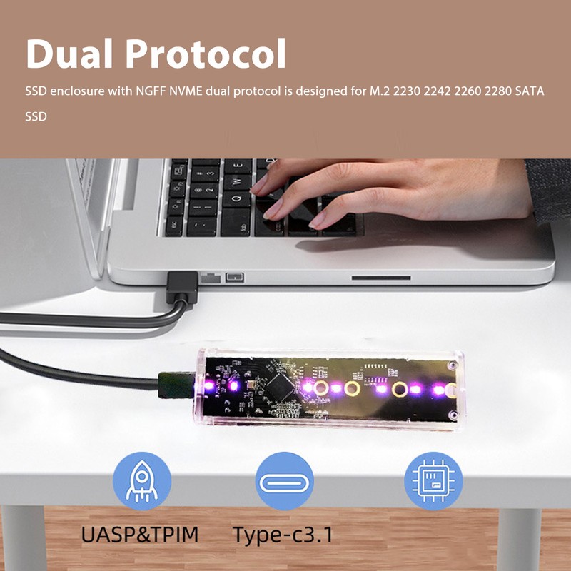 M.2 NVMe SSD Enclosure 10Gbps Type C USB 3.1 Breathing