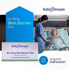 Safe n' Simple Safe n' Simple No Sting Skin Prep Wipes - 75 Individual 2" x 2" Ostomy Barrier Film Wipes - Skin Prep Protective Wipes - Bandage Medical for Skin