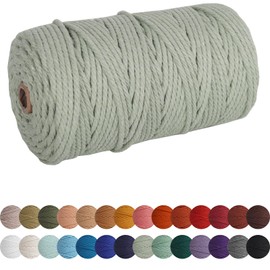XKDOUS Sage Macrame Cord 4mm x 109yards, Colored Macrame Rope, Cotton Rope Macrame Yarn, Colorful Cotton Craft Cord for Wall Hanging, Plant Hangers, Crafts, Knitting