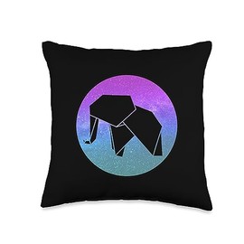 Elephant Origami Galaxy Aesthetic Retro Animals Elephant Origami Galaxy Vaporwave Aesthetic Retro Animals Throw Pillow, 16x16, Multicolor