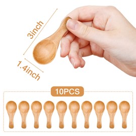 HANSGO Small Wooden Spoon, 10PCS 3 inches Ice Cream Salt Spoon Honey Coffee Tea Sugar Salt Jam Mustard, Light Brown