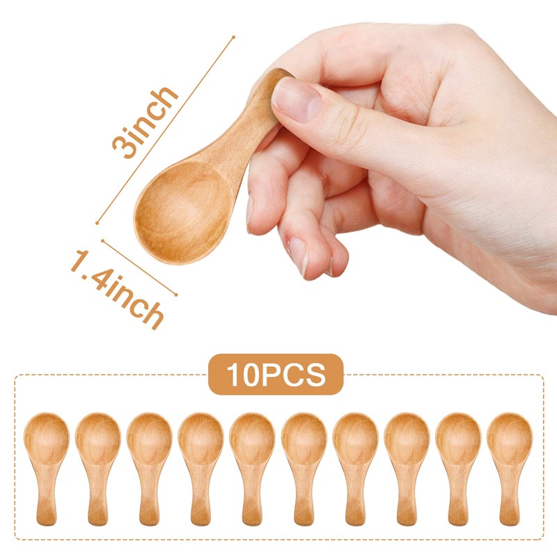 HANSGO Small Wooden Spoon, 10PCS 3 inches Ice Cream Salt