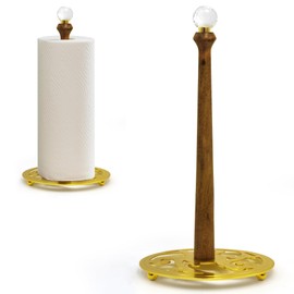 Megier Paper Towel Holder countertop-Decorative Farmhouse Tissue Paper roll Holder- Rustic Wooden Modern Stand for Kitchen Cabinet Countertop Bathroom Rest Room (Golden)