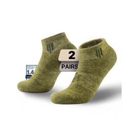 Juclise Alpaca Wool Ankle Socks, Midweight Compression Socks for Running, Hiking and Daily Working, Arch Support, Full Cushioned, Breathable, Moisture Wicking, Anti-Blister, 2 Pairs(XL, Army Green)