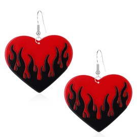 Colorful Flame Acrylic Earrings Punk Fire Heart Burning Dangle Drop Earrings Funny Geometric Flame Earrings for Women (Red)