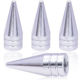 MEAJOO 4PCS Spiked Shape Tire Valve Stem Caps, Aluminum Alloy Spike Wheel Tire Valve Stem, Universal for Cars, SUV, Trucks, Bikes, Motorcycles, Bicycles(Silver)