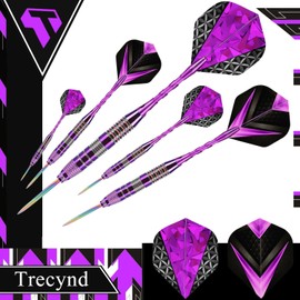Darts with Metal Tip, 22 g (The Whole Arrow), Professional Steel Darts with Metal Tip, Steel Darts Set, Steel Tip Darts Set, 3 Aluminium Shaft + Extra Dart Flights (Purple)