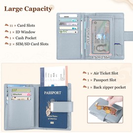 JUYANO Women's Small Purse with RFID Blocking, Large Capacity Wallet with 12 Card Slots, Zip Chain and Lanyard for Daily Use and Travel, lightblue