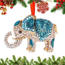 BIZIBAFF Metal Elephant Christmas Ornaments - Blue Elephant Ornaments for Christmas Tree Decorations Xmas Keepsake Gifts for Kids Women Men Girl Boys Animal Lovers