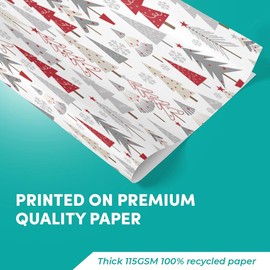 4 x Large Sheets Wrapping Paper 70x50cm Happy Birthday | Winter Forest Trees Love Heart Snowflake Pattern Thick Gift Wrap Fully Recyclable and Eco Friendly #170079