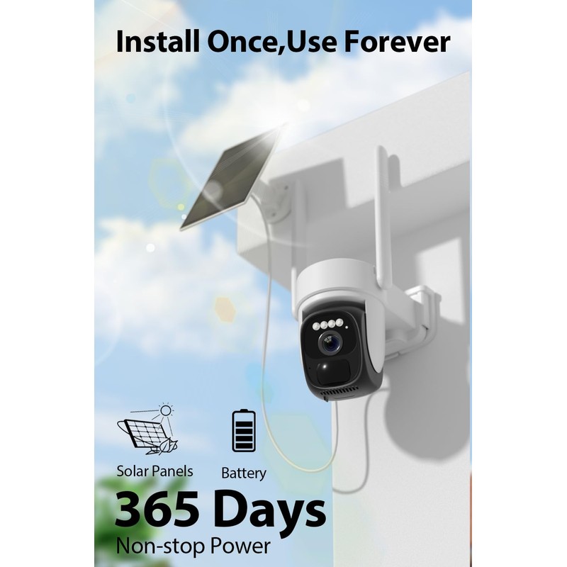 2pcs 2K Solar Security Camera Wireless Outdoor, 360° View Pan