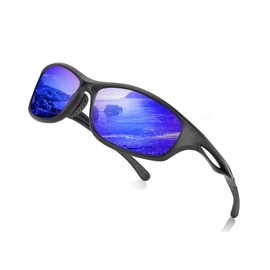 FIMOSON Sports Polarized Sunglasses for Men and Women, UV400 Protection Wrap-around Sports Sunglasses Deep Blue Lens