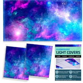 Fluorescent Light Covers, 2 Pack 4 x 2 Feet Magnetic Light Covers for Ceiling Lights classroom decor, Drop Ceiling Light Cover with 10 Magnets Ceiling Light Covers for Office(Galaxy)