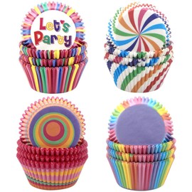 400PCS Disposable Baking Paper Cups Cupcake Liners Colorful Rainbow Combo Baking Cases Disposable Baking Cups Set Standard Size, for Parties, Birthdays, Weddings, Baking Studios, and More