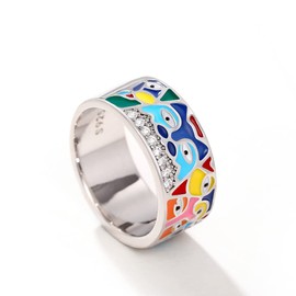 Fashion Evil Eye Ring for Women Her Colorful Enamel Chunky Statement Aesthetic Rings 925 Silver Blue Hamsa CZ Dainty Colorful Eyes Ojo Rings Lucky Protection Jewelry Gifts(8#)