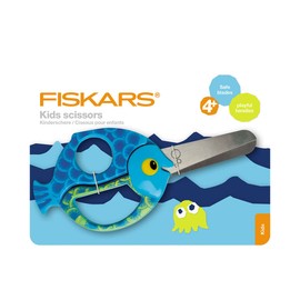 Fiskars Children's Animal Scissors with Fish Motif, From 4 years, length: 13 cm, For right and left handers, Stainless steel blade/plastic handles, Blue, 1003746
