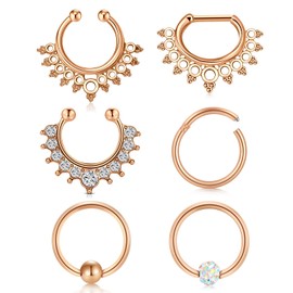 VFUN Septum Piercing Stainless Steel Nose Clicker Nose Rings Helix Cartilage Earrings Hoop Septum Rings for Women Men - Rose Gold