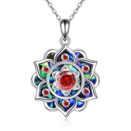 DAYLINLOVE Lotus Necklace 925 Sterling Silver Birthstone Abalone Shell Pendant Necklace Birthday Yoga Lotus Jewellery Gifts for Women Girls Mum Grandmother, Sterling Silver, No Gemstone