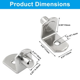 Rierdge 20 Pcs 1/4 Inch/6.35mm Diameter Shelf Support Pegs, Nickel Plated L-Shaped Shelf Bracket Pins with Hole for Cabinet, Bookcase, Furniture, Closet Shelf Support