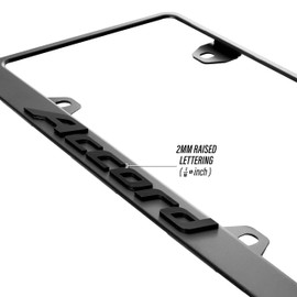 Accord License Plate Frame – Stealth Black Powder Coat UV Resistant Rust-Proof Steel Plate Holder - One Piece - Compatible with 1976-2025 Accord (3D Raised Letters with MOUNTING Hardware)