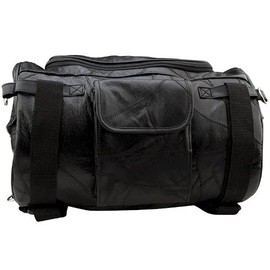 Motorcycle Bag - Barrel Style - All Genuine Black Leather - Fits Any US Bike - Extra Storage Pockets Featuring Rugged Construction - 14 3/4" × 9 3/4" × 9 3/4"