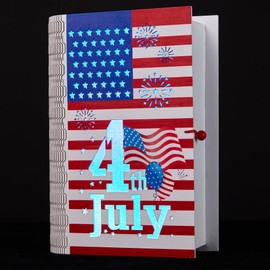 BlcTec 4th of July Decorations for Home, Lighted Nicely-Made Wooden Book Sign with American Flag Elements, Home Office Rustic Farmhouse Thick Wood Box Sign for Shelf, Table Decor, Size 9 x 6.3 Inches