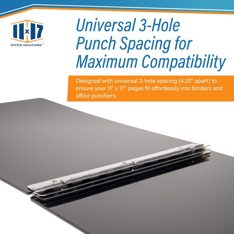 11x17 Binder, Acrylic Fixed 3-Post Landscape Document Organizer. Elegant Black