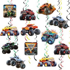 12 Pcs Monster Truck Hanging Swirls Monster Truck Birthday Decorations, Monster Truck Party Decorations, Monster Truck Decorations for Boys Kids Monster Truck Party 2L-Monster
