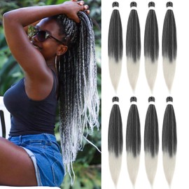 Ombre Grey Braiding Hair Pre Stretched, 26 Inch 8 Pack Prestretched Braiding Hair For Braiding Women Hair, Professional Synthetic Hair For Knotless Crochet Braids,Soft Yaki Straight(26in,8pc,Tgrey)