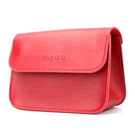 NGGU Red Full-Grain Leather Mini Pouch - 6 Inch Small Travel Organizer for Women, Cosmetic Jewelry Coin Cable Case