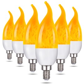 Venforze E12 6 Pack 3 Mode LED Candelabra Flame Light Bulbs, 1.2W Warm White, 1800k Candle Light, Flame Tip for Christmas Party Decorations
