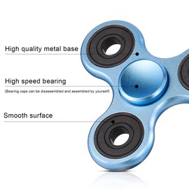 SCIONE Fidget Spinner Metal Sensory Fidget Toy, Cool Metal Stainless Hand Spinner Anxiety Stress Relief Party Bag Fillers for Kids Adults Blue(Bearing Caps can be Disassembled Assembled)
