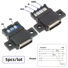 chenyang 5 Pack USB C DIY Connector, USB C 6-Pin PD 65W Charge Female Socket Connector Repair Replacement Soldering Adapter with SCEW Mount Holes Flat Type