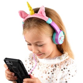 DURAGADGET Volume Limiting Magical Unicorn Kids' Headphones with Audio Sharing Port - Compatible with HP 14-ac126na