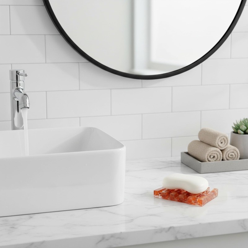 KUHPLOVE Draining Soap Holder Made of Resin, Terrazzo Pattern Tray